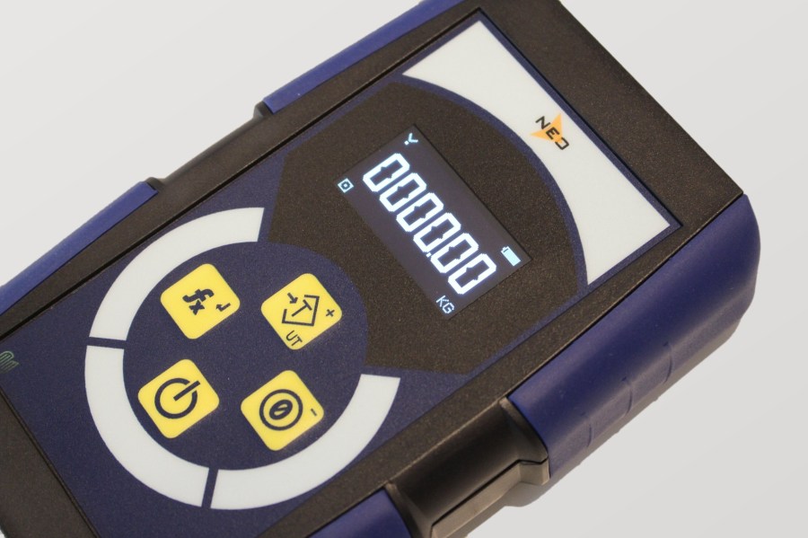 NEO handheld loadcell controller, angled view of the OLED display